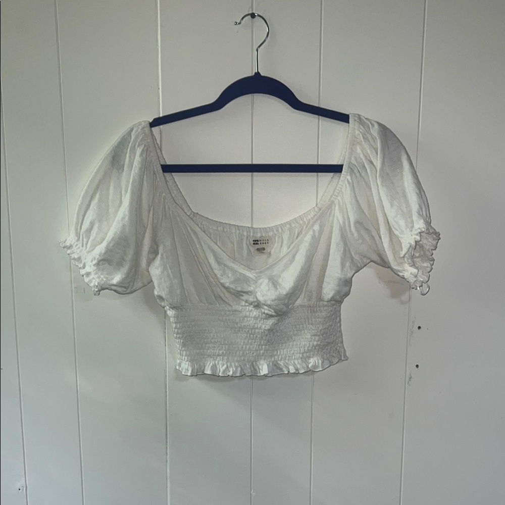 Billabong White Puff Sleeve Crop Top
